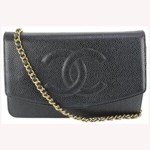 Chanel Black Caviar CC Logo Timeless Wallet on Chain WOC 61cz63s